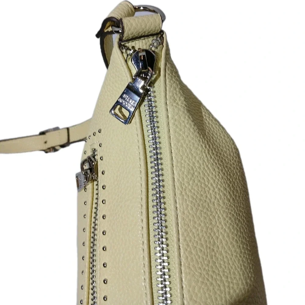 Steve Madden Crossbody Pebbled Yellow Shoulder Bag Adjustable S. Multi Zip #1260